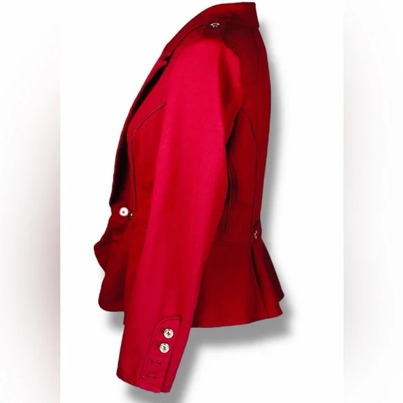 White House Black Market Womens Red Peplum Blazer Jacket Size 10 Gold Button - Picture 4 of 16
